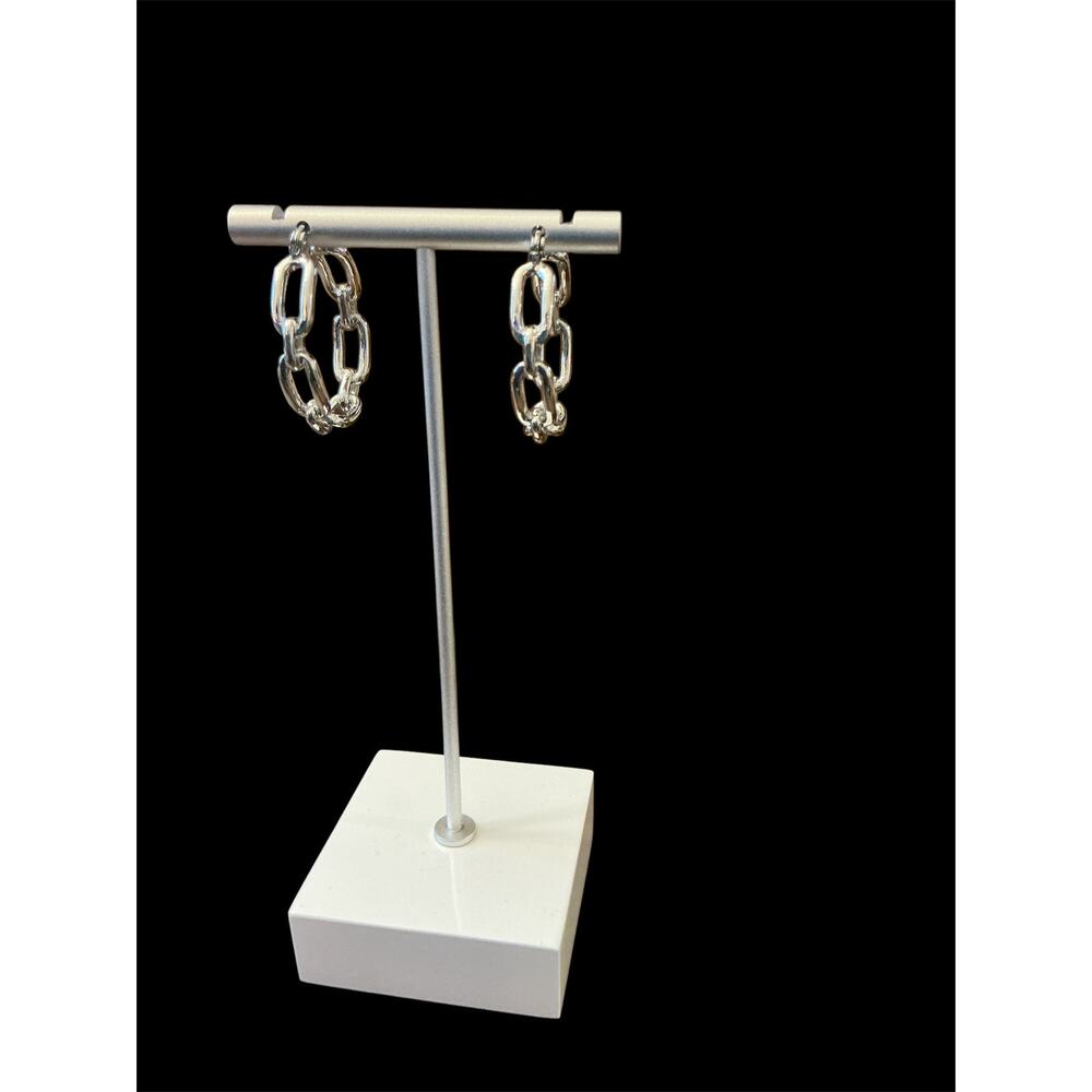 Silver Chain Link Design Hoop Earrings